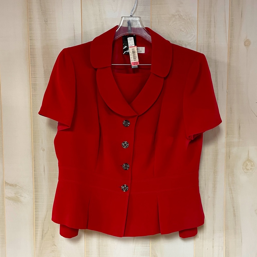 NWT Tahari Red Short Sleeve Blazer Jacket And Skirt Set Sz 16 Suit - Picture 5 of 8